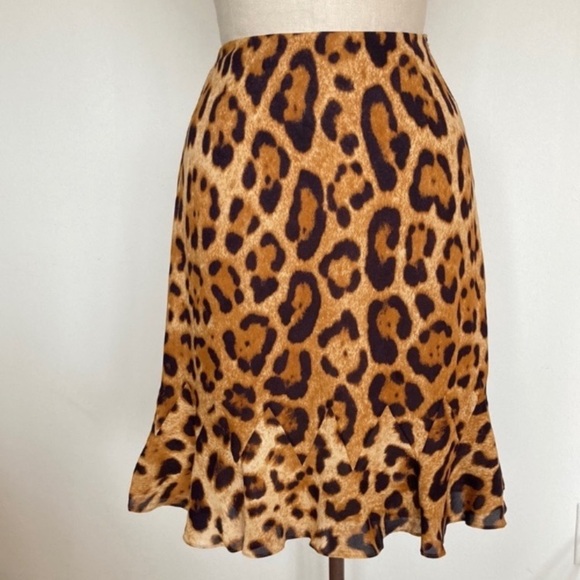 Escada silk leopard print skirt, lined, marked size 34=size 2 - Picture 1 of 11